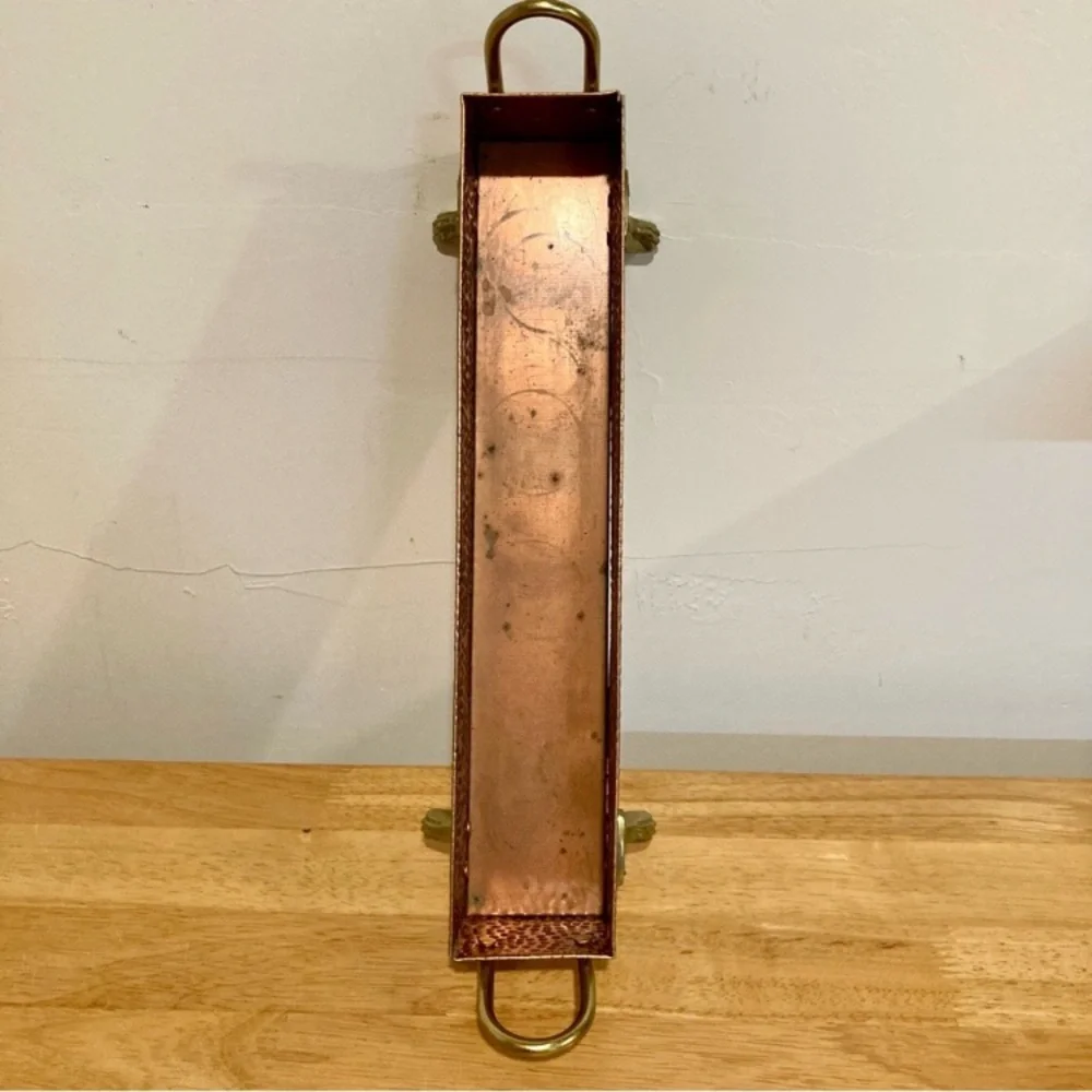 Hammered Metal Footed Container with 5 Glass Votive Holders Used Copper Colored - Picture 12 of 15